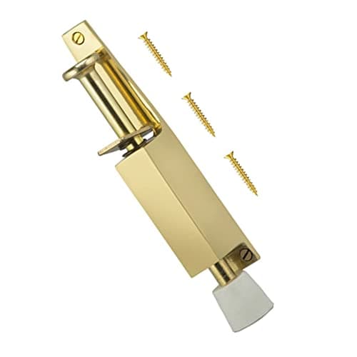 Image of TERF® Heavy Duty Kick Down Door Lock Stopper Holder Spring Loaded Adjustable Doorstop Polished Brass Foot Spring Loaded Door Retainer with Extra-Strong Including Fixing Screw - Pack of 1