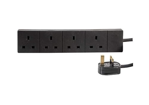 Image of Modaleo - Tower Extension Lead 10 Way with Surge Protection, 10 Gang Multi Plug Extension Lead Tower With UK Socket and 2m Black, white Extension Lead (4 way 2m BLACK Extension)