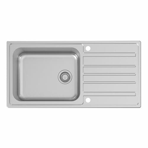 Image of Lussena® 1000 x 500mm Stainless Steel Kitchen Sink Single One 1.0 Bowl Inset Drop in Installation, Right Hand Drainer, 18/8 Grade Steel Sinks, Free Basket Strainer Waste