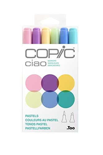 Image of Copic Ciao Coloured Marker Pen - Set of 6 Pastel, For Art & Crafts, Colouring, Graphics, Highlighter, Design, Anime, Professional & Beginners, Art Supplies & Colouring Books