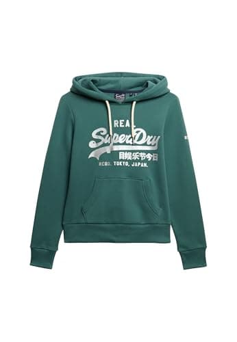 Image of Superdry Women's Vintage Logo Metallic Hoodie, Wild Duck Green, 18