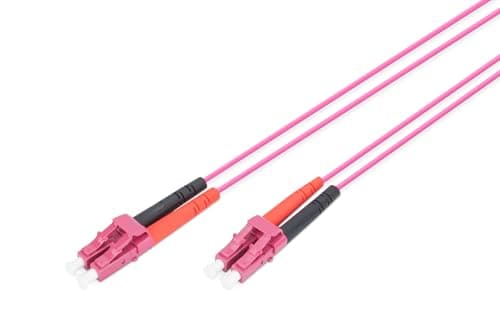 Image of DIGITUS DK-2533-01-4 – Fibre Optic Cable OM4 – 1 m – LC to LC – Duplex Fibre Optic Cable – 1/10/40/100 Gbit/s – MM Multimode Fibre Optic LAN Cable – Fibre Type: 50/125 µ – Purple (Violet)