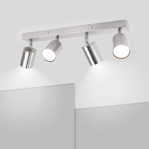 Image of Ketom Adjustable 4 Way Ceiling Spotlight Fitting - GU10 LED Ceiling Light Rotatable - Indoor Spotlights Ceiling Lights - Modern Matt Nickel Metal Ceiling Spotlight - GU10 Bulb Base - Bulb Not Included
