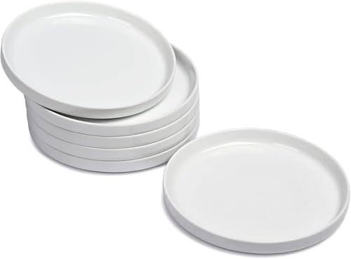 Image of WishDeco Side Plates Set of 6, White Dessert Plates 18cm / 7 inch, Small Dinner Plate, Ceramic Serving Dishes for Cake, Salad, Tapas, Starter, Stackable