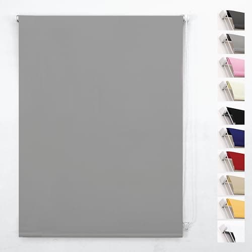 Image of Funky Gadgets Roller Blinds Thermal Blackout Roller Blind, Easy Fit Child Safe Trimmable UV Protection Home Office Window Blinds, Grey Blind (60cm Wide X 165cm Drop)