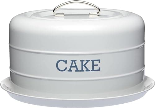 Image of KitchenCraft Living Nostalgia LNCTGRY Airtight Cake Storage Tin / Cake Dome, 28.5 x 18 cm - French Grey