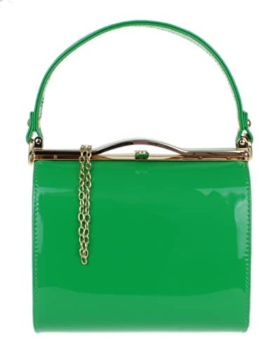 Image of Girly Handbags Womens Patent Faux Leather Clutch Bag Handle Closure Evening Handbag (Apple Green)