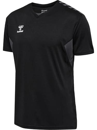 Image of hummel Authentic PL Jersey Sports T-Shirt Men's Short Sleeve Sports Shirt Men's Jersey Regular Fit Made of 100% Recycled Polyester Breathable and Quick-Drying Black