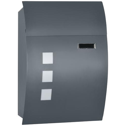 Image of HOMCOM Wall Mounted Letter Box, Weatherproof Post Box for Outside Wall, Modern Mailbox with 2 Keys and Nameplate, Anthracite Grey