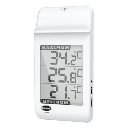 Image of Brannan Digital Max Min Greenhouse Thermometer - Monitor Maximum and Minimum Temperatures For Use In The Garden or Home Indoor Outdoor Greenhouse Accessories Easily Wall Mounted (White)