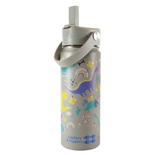 Image of tiddlers & nippers Stainless Steel Vacuum Insulated Double Wall Kids Reusable Water Bottle with Leak Proof Straw 500ml | Keeps Cool for 24hrs & Warm for 10hrs + (Dinky Dinos)