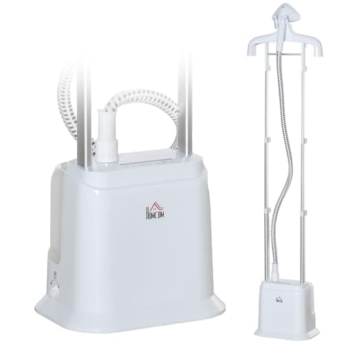 Image of HOMCOM Upright Garment Clothes Steamer with 6 Steam Setting, 45s Fast Heat-up, 1.7L Water Tank and 35g/min steam flow, Wrinkle and Odour Remover Suitable for all Fabrics, 1960W, White