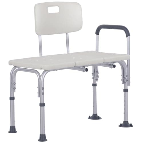 Image of HOMCOM Height Adjustable Shower Chair, Non Slip Bath Transfer Bench for Elderly, Disabled with Armrest and Backrest, 300 lbs Capacity, White