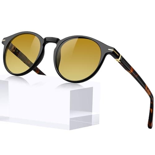 Image of KANASTAL Yellow Tinted Sunglasses Womens Polarised Mens Round Acetate Classic Retro Vintage Small Face UV400 Protection – Black Frame Yellow Gradient Lens