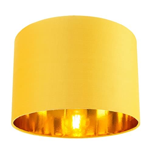 Image of Contemporary and Chic Ochre Cotton 10" Table or Pendant Circular Drum Lamp Shade with Shiny Gold Inner - 60watt Maximum by Happy Homewares
