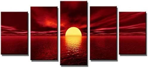 Image of Paintings Printed On Canvas - 5 Pieces Canvas Paintings - Decorative Wall Art Murals - 5 Pieces Paintings Sun Ocean Sunset 150×80 Cm For Living Room Office Bedroom Hotel Restaurant Photo Pos -6Z0H-A2R