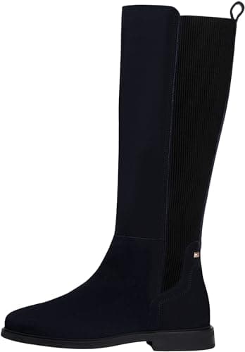 Image of Tommy Hilfiger Women’s Flag Suede Long Boots, Blue (Space Blue), 7