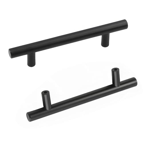 Image of Black 96mm Kitchen Cupboard Handle, 2 Pcs Brushed Stainless Steel Hole Centre T Bar Kitchen Door Handles, Cabinet Handle for Cupboards, Drawers and Wardrobes