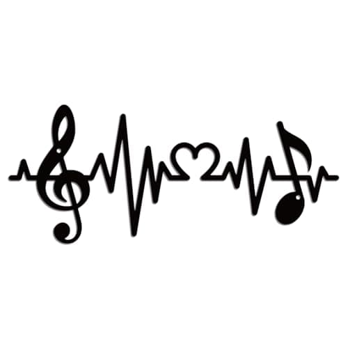 Image of WADORN Musical Notes Metal Wall Art Decor, Vintage Music Heartbeat Metal Wall Art Sculpture Decorative Black Love Note Hanging Ornament for Musician Home Bedroom Bar Gallery Studio, 14.9x6.3 Inch