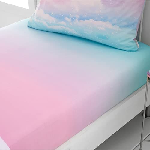 Image of Catherine Lansfield Kids Bedroom Ombre Rainbow Clouds Single Polycotton Fitted Sheet 25cm Depth Pastel