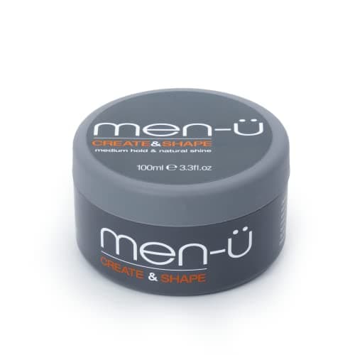 Image of men-u mens hair products CREATE AND SHAPE 100ml mens hair cream – Adds texture and definition, smoothes and defrizzes. Hair putty with medium hold and medium shine. Single walled 100ml styling puck