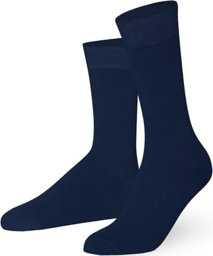 Image of Mysocks Finest Cotton Dress Socks for Men Women - Super Soft Breathable Plain Navy Crew Socks for Business Casual Looks Navy 7-11
