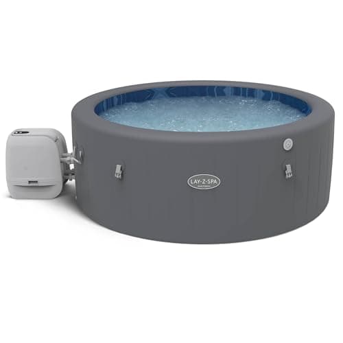 Image of Lay-Z-Spa Santorini Built in LED Light, 10 HydroJet System, Integrated EnergySense Liner, Seats and Foot Massager Inflatable Hot Tub, 5-7 Person, Grey