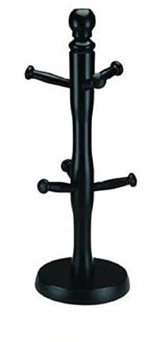 Image of AQS International Kitchen Wooden 6 Cup Mugtree and Paper Towel Roll Holder Stand Rack Apollo - New (Mugtree, Black)