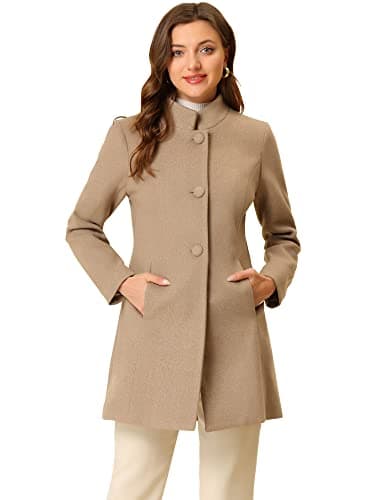 Image of Allegra K Women's Winter Overcoat Mid-Long Stand Collar Single Breasted Coat Outerwear, Light Brown, L