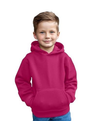 Image of Aykiz Kids Boys Girls Plain Pullover Hoodie, Sweatshirt, Fleece Hooded Jumper, PE School Jumper, Warm Coats Long Sleeve Top New Casual Fashion For Childrens Unisex Age 3-13 Years Hot Pink