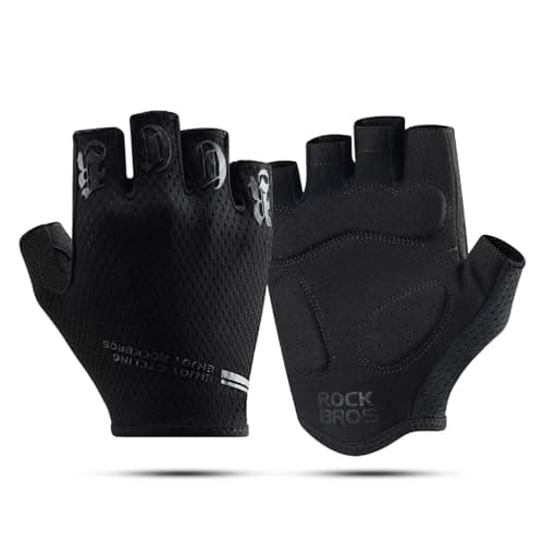 Image of ROCKBROS Fingerless Cycling Gloves Non Slip Shock-Absorbing, Half Finger Breathable Summer Short Gloves for Riding Fishing Gym Climbing, Bike Accessories for Men and Women Black XL