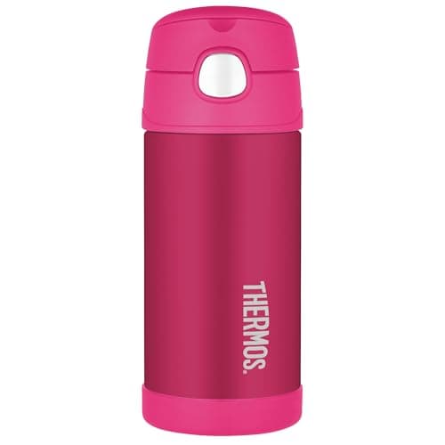 Image of Thermos - Pink Water Bottle (355ml) - BPA Free, Stainless Steel, Spill Proof, Pop-Up Straw, Kids Flask with Carry Handle for 12-Hour Cold Drinks