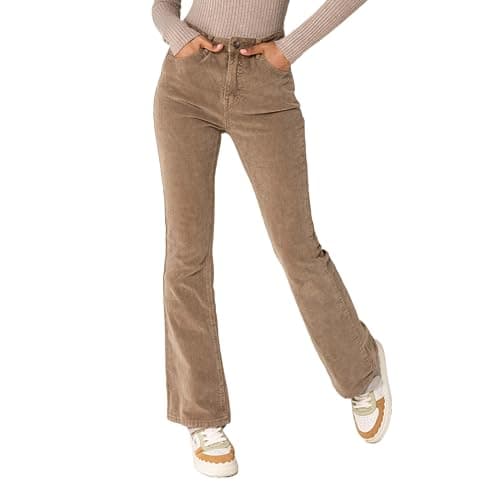 Image of Nina Carter J221 Women's High-Waisted Bootcut Stretch Corduroy Trousers Made of Velvet Cord Vintage Flared Trousers Cord Jeans, Taupe (J221-25), M