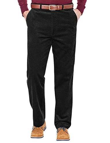 Image of Chums Men's Cotton Corduroy Trouser Stylish & Comfortable Hidden Extra Waistband Pants Black 38W / 29L
