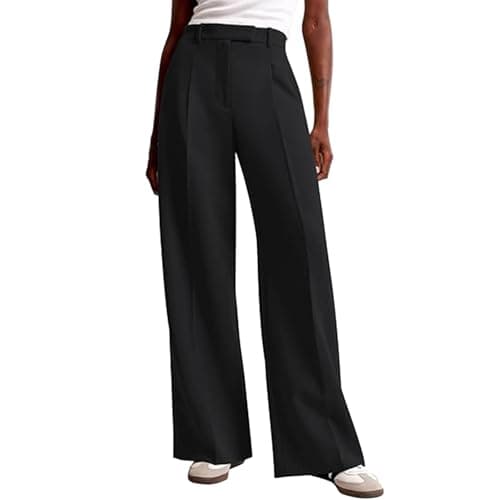Image of Generisch Suit Trousers Women's High Waist Trousers Women's Business Work Trousers Wide Loose Straight Lounge Elegant Trousers with Pockets Palazzo Trousers Marlene Trousers Pleated Trousers Bootcut
