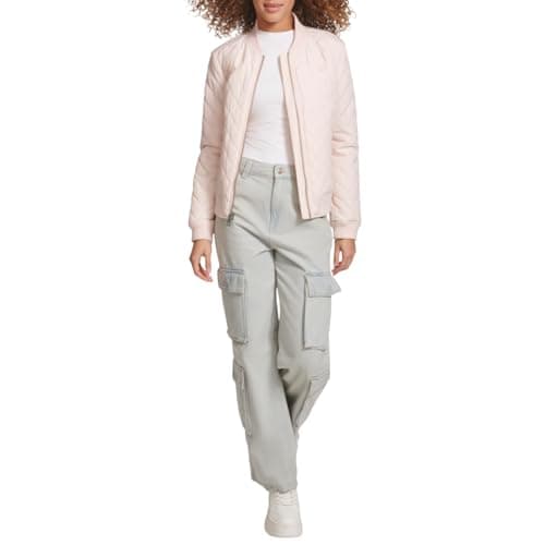 Image of Levi's Women's Diamond Quilted Bomber Jacket with Front Pockets-Regular & Plus Sizes, Peach Blush, S
