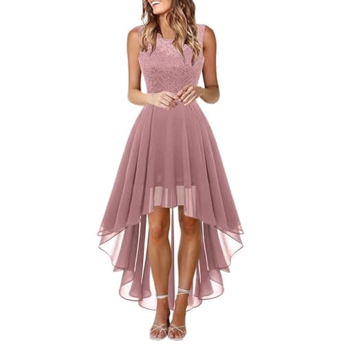 Image of Women's Dresses A-line Lace Fancy Costumes Sleeveless Elegant Bridesmaid Short Cocktail Dress for Wedding Tea Party Graduation Celebration. (M) Pink
