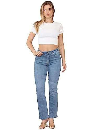 Image of 989Zé ENZO Womens Bootcut Jeans Trousers Ladies Casual Comfort Stretch Denim Pants All Waist Sizes UK EZL430 Jeans Light Blue 18