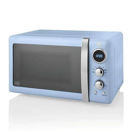 Image of Swan Retro LED Digital Microwave Blue, 20L, 800W, 6 Power Levels Including Defrost Setting, SM22030LBLN