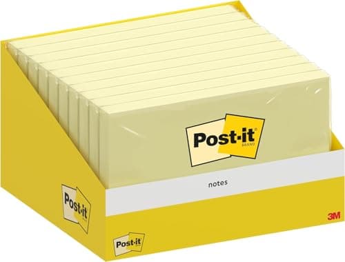 Image of Post-it Notes, Canary Yellow, Pack of 10 Pads, 100 Sheets per Pad, 76 mm x 127 mm, Cardboard Pack, 100% PEFC - Self-Stick Notes for Note Taking, to Do Lists & Reminders