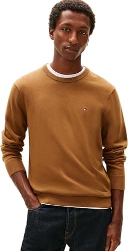Image of Tommy Hilfiger Men Essential SSNL Cotton Crew Neck MW0MW39999 Pullover Sweater, Brown, XL