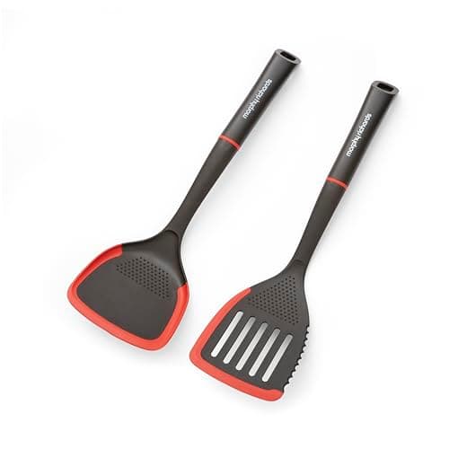 Image of Morphy Richards Slotted and Solid Turner Set, Heat Resistant Nylon & Silicone Cooking Utensils | Non-Stick| Garlic/Ginger Grater, Herb Stripper, Saw Tooth Edge | Dishwasher Safe Kitchen Tools, 869001