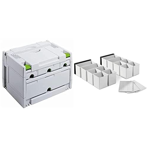 Image of Festool 491522 SYS 3-SORT/4 Sortainer, White & 201124 Set 60x60/120x71 3Xft Plastic containers, White, Set of 12 Pieces
