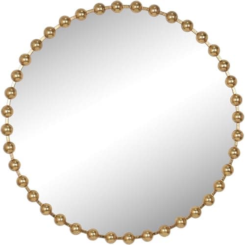 Image of wilko Circular Wall Mirror, 80cm Beaded Gold Frame, Contemporary Style, Living Room Bedroom Hallway, Round Shape, Decorative