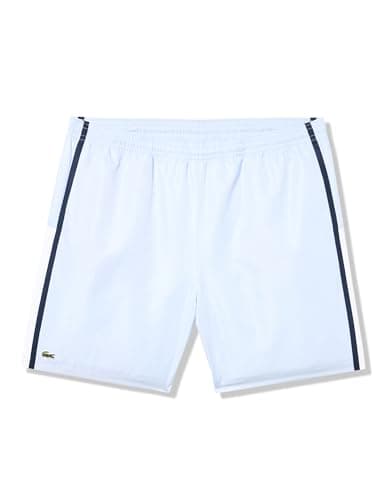 Image of Lacoste Men's Sport Lightweight Color Block Stripe Tennis Shorts, Phoenix Blue, White, Navy Blue, L