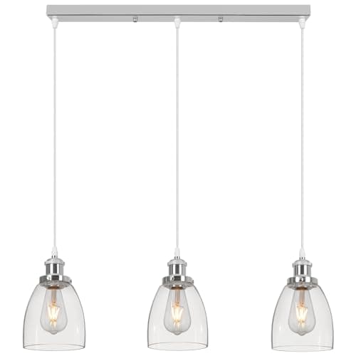 Image of FORCOSO 3 Way Glass Pendant Lights, Modern Ceiling Pendant Light Fixtures with Clear Glass Lampshade, Adjustable Height Industrial Hanging Lamp for Loft Kitchen Island Dining Table - Chrome