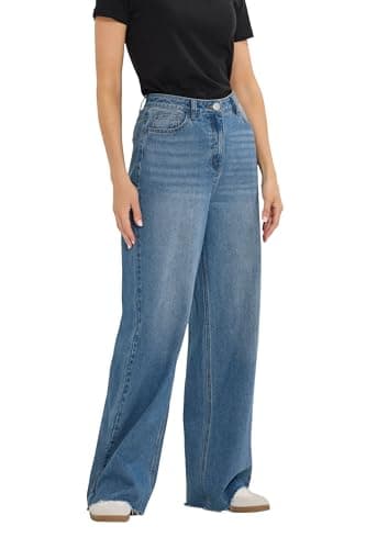 Image of Long Tall Sally - LTS Tall Cotton Raw Hem Wide Leg Jeans - Women's Blue