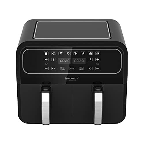 Image of Innoteck Kitchen Pro 8L Dual Basket Air Fryer - Digital LED Display with 8 Pre-Set Cooking Programs - Air Frying, Roast, Dehydrate, Bake, & Reheat - 1700W - Oil-Less Cooking, Shake Reminder - Black