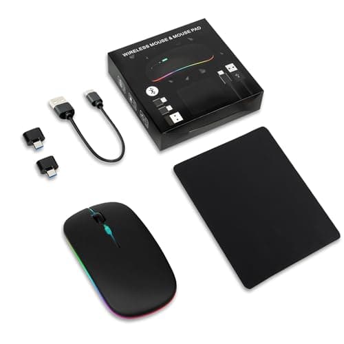 Image of Wireless Bluetooth Mouse With Mouse Pad, Rechargeable, LED, Silent, Ultra-thin Design (Bluetooth 5.2 and 2.4GHz USB Receiver) | Portable Computer Mouse for Laptops, iPads, MacBooks and Apple Devices