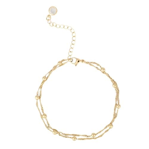Image of Mikovivi Gold Anklet for Women, Gold Plating Non-Tarnish Waterproof Ankle Bracelet with Little Beads Dainty Adjustable Chain Boho Jewelry for Summer Beach Gift